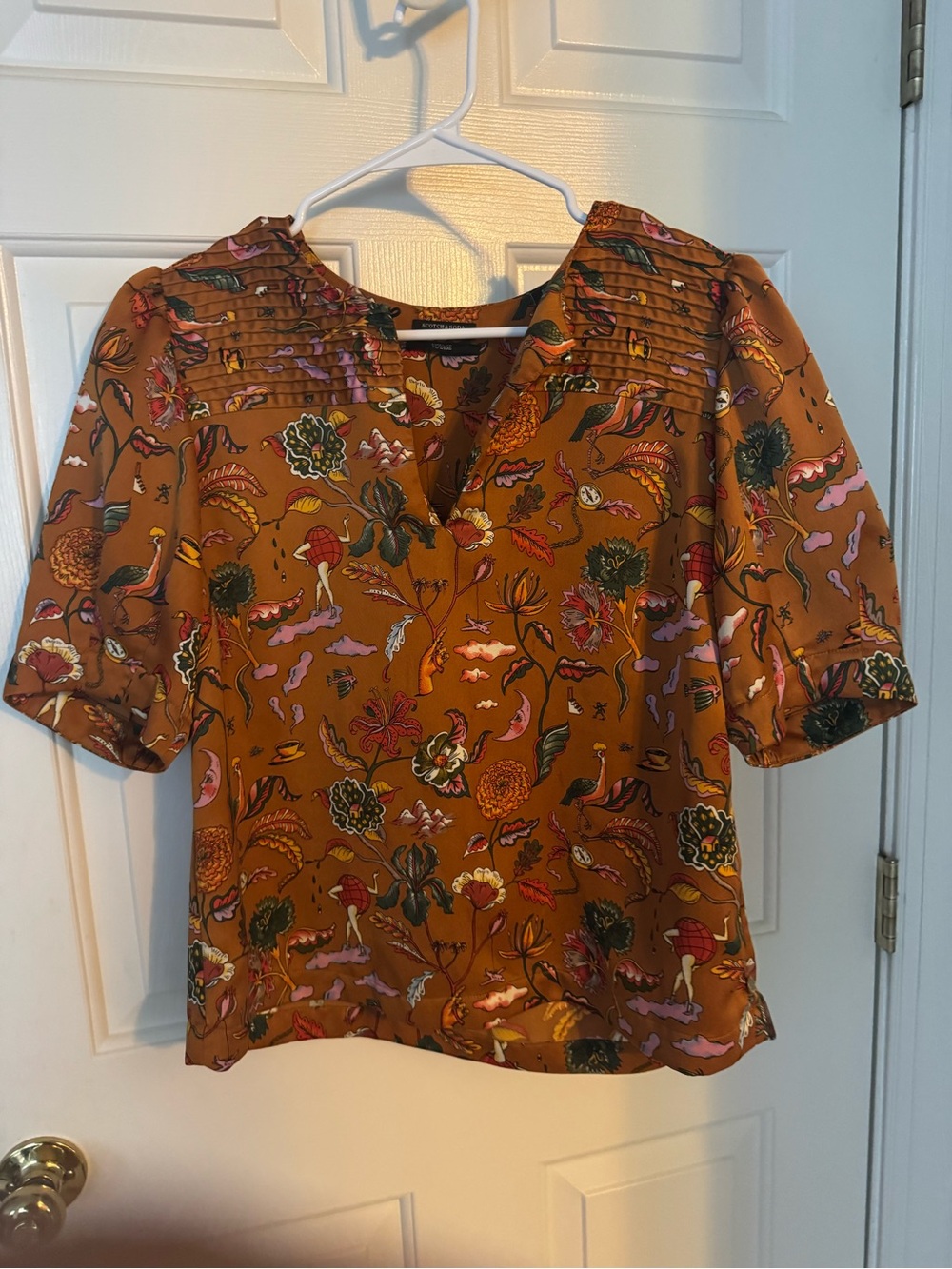 Scotch & Soda Mustard Floral Pintuck Blouse